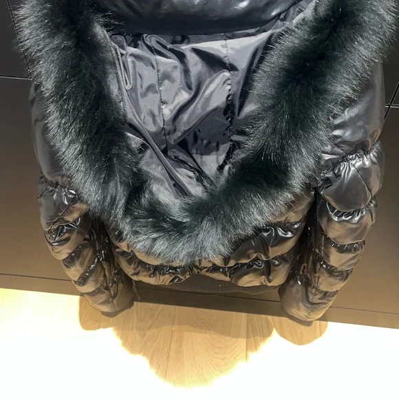 RUDSAK Black Down Bomber Puffer Jacket w/ Detachable Fur Hood - Picture 3 of 5